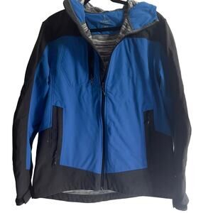 Elevate Men's Large Blue & Black Jacket with Hood Fleece Type Lining Zippered